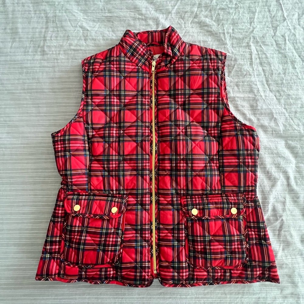 St. John's Bay Red Tartan Puffer Vest